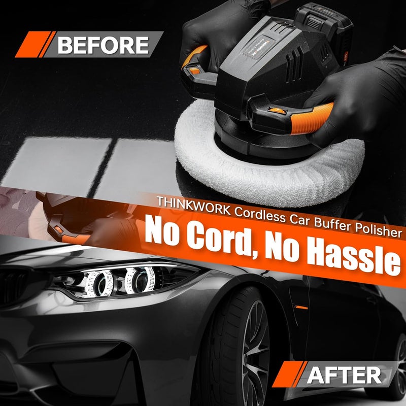 THINKWORK Buffer Polisher, 20V Cordless Buffer Polisher, 10 Inch Portable Polishing Machine Kit for Car, with 2Ah Rechargeable Battery, 6 Variable Speed 1500-3600RPM,Double handle,Ideal for Car Waxing - Image 2